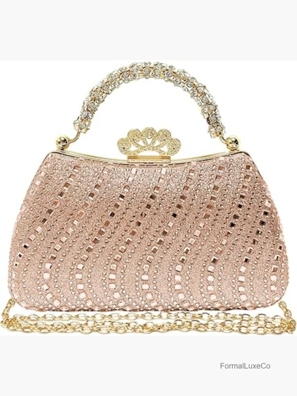 Rhinestone Clutch Evening Bag with Crown Clasp - Sparkly Shell Shaped Handbag
